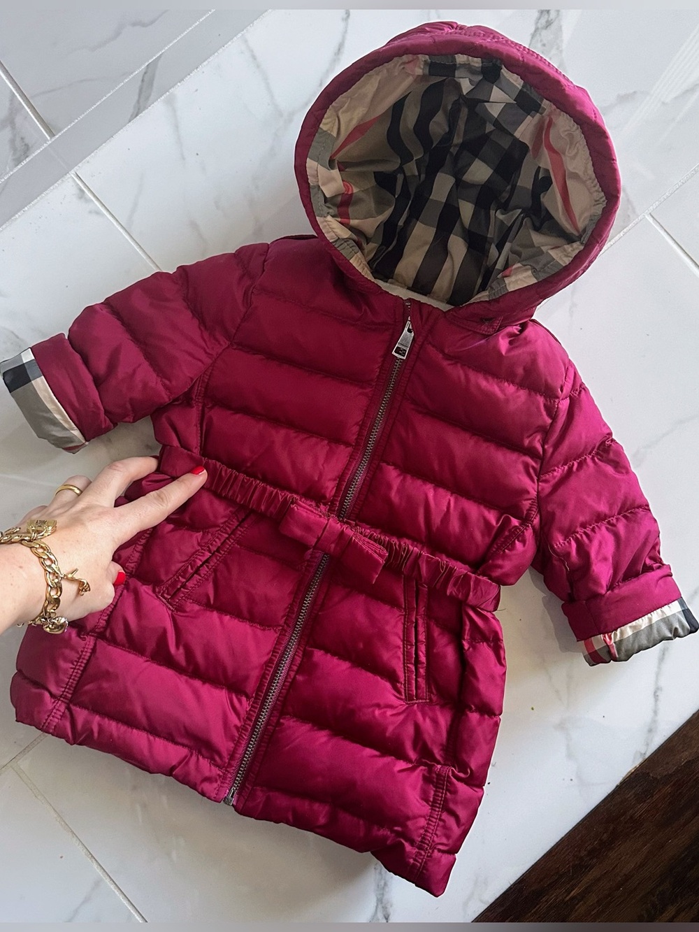 Authentic BURBERRY Baby Girl Jacket Puffer Coat Bow Children Kid Cherry 6-9 mnts